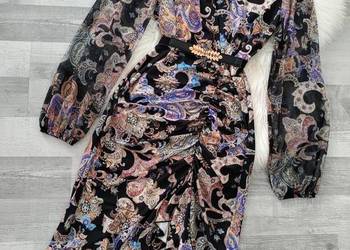 Sukienka kolorowy print Siateczkowe Rękawy