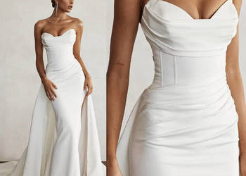 Suknia ślubna ivory syrena z rozcięciem wiązana z odpinanym trenem 38 M