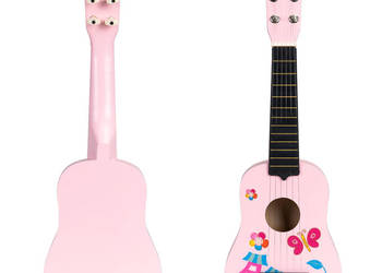 Gitara dla dzieci drewniana metalowe struny kostka różowa ECOTOYS