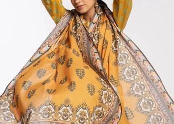 Dupatta wielka chusta bawełniana etno musztardowa boho Indie Bollywood hija
