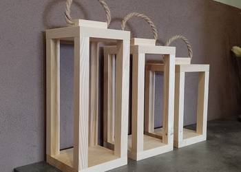 Lampion z drewna latarnia świecznik baza drewniana 3szt