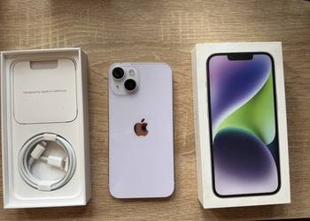 iPhone 14 128gb, stan idealny, 82% bateria, pełny zestaw, fioletowy