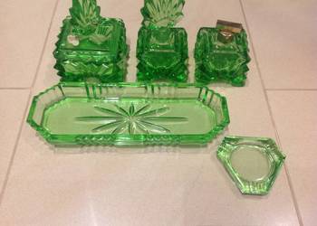 Zestaw Toaletowy Szkło Kryształowe Zielone STARY Zestaw Toaletowy Szkło Kryształowe Zielone STARY