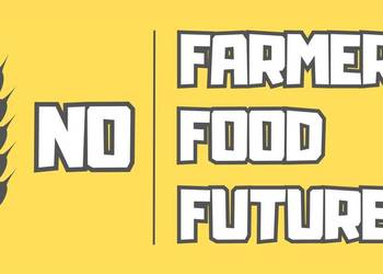 Naklejka napis NO FARMERS FOOD FUTURE na zółtym tle 400x195mm