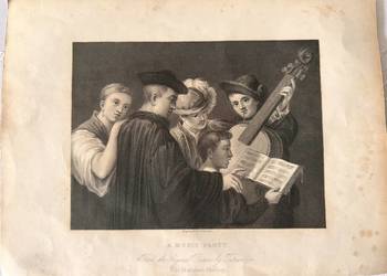 Antyczna rycina staloryt 1835 A Music Party Antoine Garnier grafika XIX w
