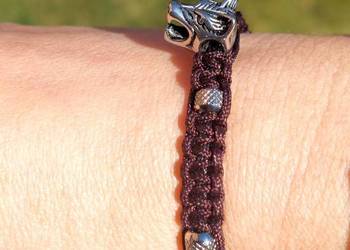 BRANSOLETKA STAL 316l WILK MOCNY BRĄZOWY SZNUREK 18 cm LUB WYMIAR PUDEŁKO