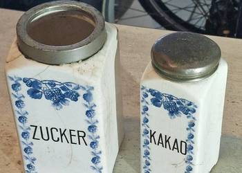 Stare Niemieckie Pojemniki Ceramika Cukier Kakao ZUCKER KAKAO Vintage