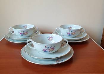 Trio: bulionówka, spodeczek, talerzyk, Koenigszelt, stara porcelana