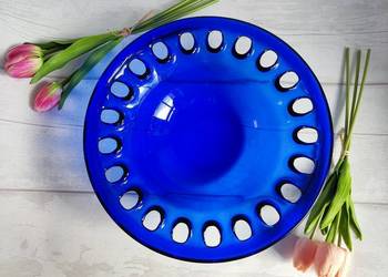Misa szklana kobaltowa z ażurowym rantem 31 cm