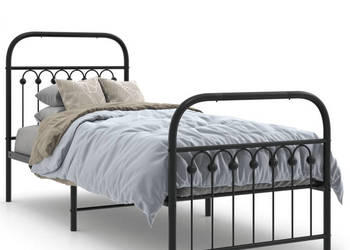 Metalowa rama łóżka z wezgłowiem i zanóżkiem czarna 75x190 cm WM-376608