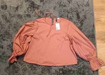 Nowa bluzka H&M M brzoskwiniowa bufiaste rękawy boho