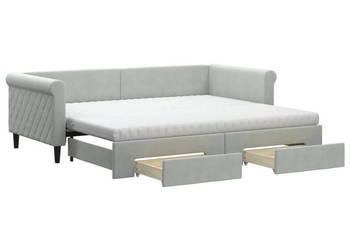 Sofa rozsuwana z szufladami jasnoszara aksamit 90x200 cm WM-3197843