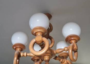 Żyrandol lampa 5-ramienny imitacja dębu lata 80 90 dąb klosze SEROCK