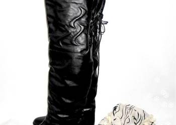 Skórzane włoskie kozaki damskie muszkieterki  39