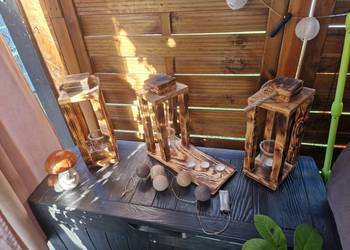 3 lampiony rustykalne z drewna i szkła | Zestaw handmade | Zero waste