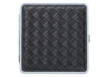 Czarna Metalowa Papierośnica Pokryta Ekoskórą na Wzór Plecionki Gentelo