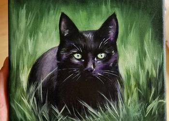 Obraz ręcznie malowany "Kot" 20x20cm