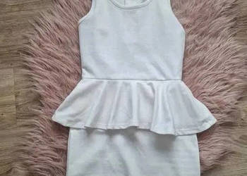 Świetna biała kremowa sukienka z baskinką Cubus 36 38 14 lat