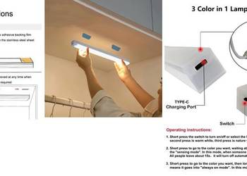 Lampka LED na czujnik ruchu i jasności, 30cm, biały zimny+ciepły, akumulato