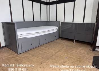 IKEA HEMNES Łóżko Leżanka z 3 szufladami, 2 materace IKEA ,szare Transport