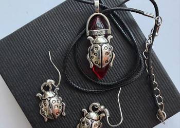 Zestaw biżuterii naszyjnik , kolczyki , metal , szkło