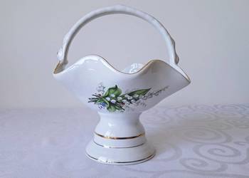 Koszyk porcelanowy CHODZIEŻ konwalie złocenia PRL vintage 21 cm