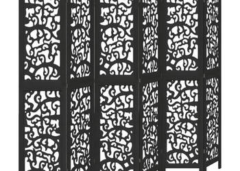 Parawan pokojowy 6-panelowy czarny lite drewno paulowni WM-358763