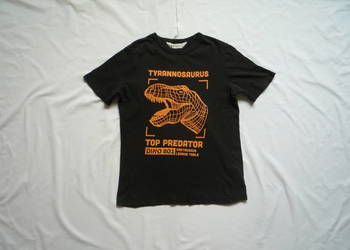 H&M 134 Czarna koszulka pomarańczowy dinozaur Tyrannozaurus