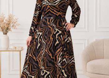 Sukienka plus size brąz pasek dekolt V biust 110 cm długość 122 cm