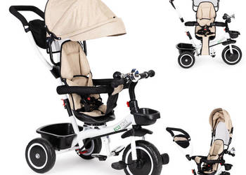 Rowerek trójkołowy spacerówka wózek obracany 360 beżowy ECOTOYS