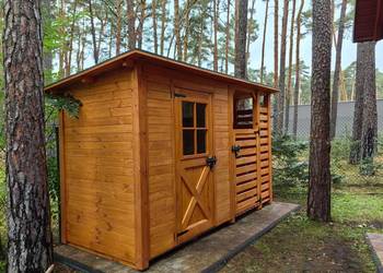 Domek narzędziowy ogrodowy z zamykaną drewutnią 3,5 x 1,5m z dachem prostym