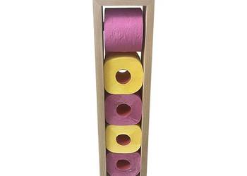 Stojak uchwyt na papier toaletowy drewniany design pojemnik 2w1 buk kolory