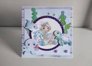 Kartka ręcznie robiona na urodziny z syrenką