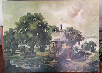 kopia obrazu W.Maleckiego "pejzaż z kościółkiem" olej na płótnie 80x60