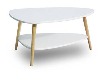 Nowoczesny stolik kawowy półka drewniane nogi biały ModernHome