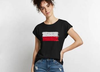 Patriotyczna ekologiczna bluzka damska Premium Flaga Polska malowana