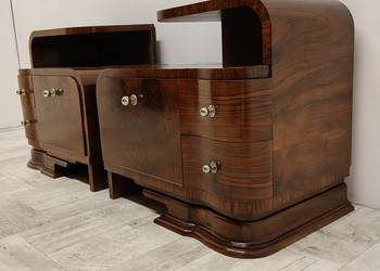 szafki design vintage Art Deco nocne nakastliki do sypialni orzech połysk