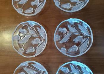 6 x ozdobny szklany talerzyk/płytka miseczka, szlifowane w tulipany.