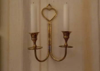 Stary Mosiężny Świecznik Wiszący z Sercem - Podwójny - Vintage