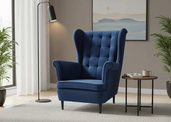 Fotel Uszak Skandynawski Granatowy, Dostawa 0zł!