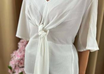 Boohoo biała bluzka wiązana elegancka oversize 42 44 mgiełka boho