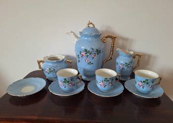 Śląska porcelana błękitna secesja antyk zestaw dzbanek mlecznik cukiernica