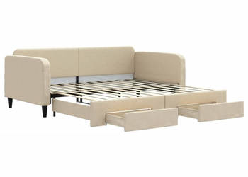 Sofa rozsuwana z szufladami kremowa tkanina 100x200 cm WM-3196861