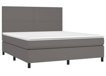 Łóżko kontynentalne z materacem i LED szara ekoskóra 180x200cm WM-3135841