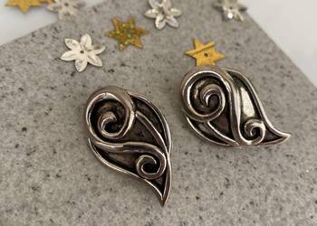 klipsy vintage pewter metloplastyka  abstrakcja ślimaczki