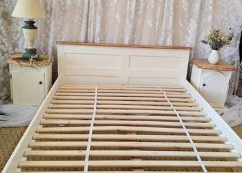 łóżko 2 szafki nocne drewniane sosnowe śmietankowy  prowansalski DOWÓZ