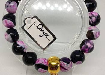 Bransoletka z kamienia Onyx ręcznie robiona obwód 16 cm
