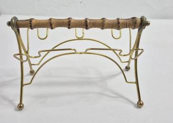 Vintage Gazetnik / Stojak na Listy – Mosiądz i Bambus – Mid-Century Modern