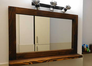 lustro łazienkowe z półką drewno olejowane ciemny dąb