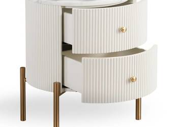 Szafka nocna / stolik ryflowany biały z marmurem 50x50x60